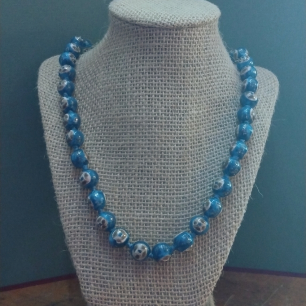 Knotted ceramic bead necklace